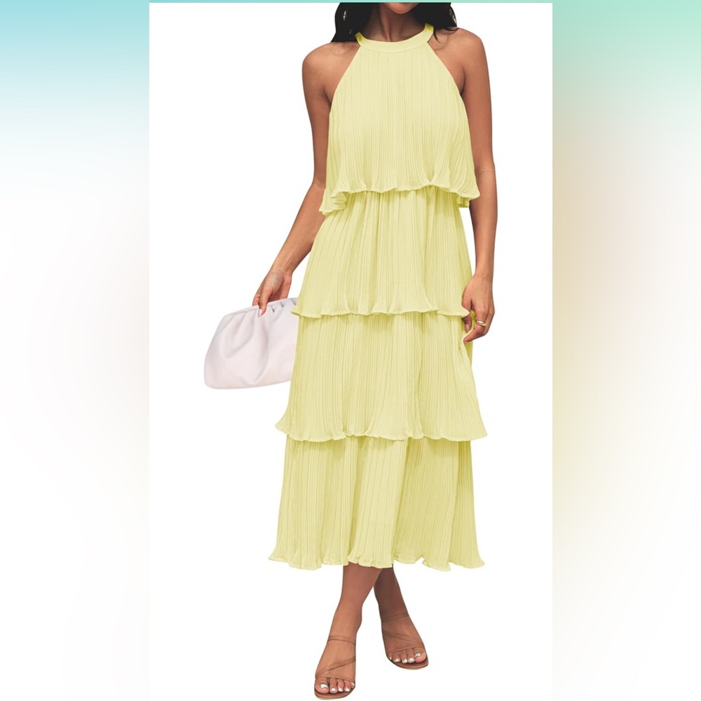 Sophisticated light yellow Tiered Maxi Dress